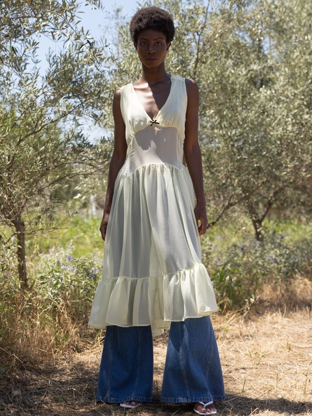 Light Yellow Midi Ruffle Dress by Astr - Picture 3 of 3